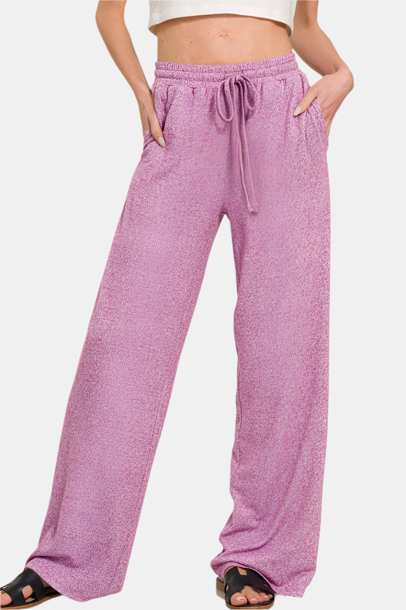 Soft Melange Hacci Long Sleeve Tee & Pants Set / BLACK
