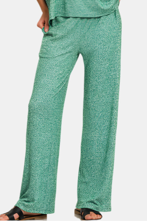 Soft Melange Short Sleeve Tee & Long Pants Set / DK GREEN