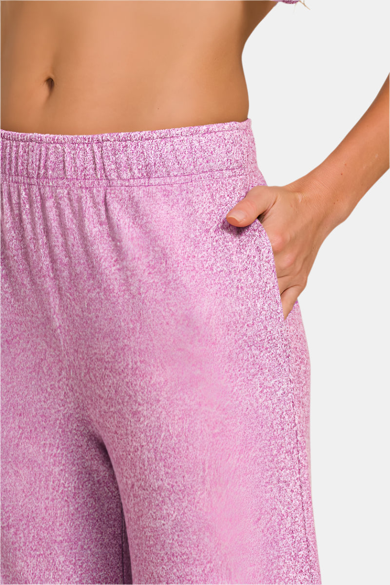 Soft Melange Short Sleeve Tee & Long Pants Set / LT PLUM
