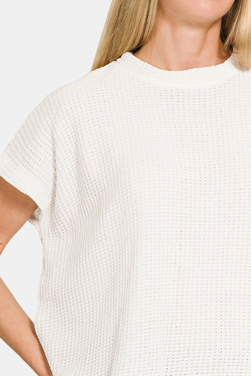 Chenille Waffle Cap Sleeve Sweater / IVORY