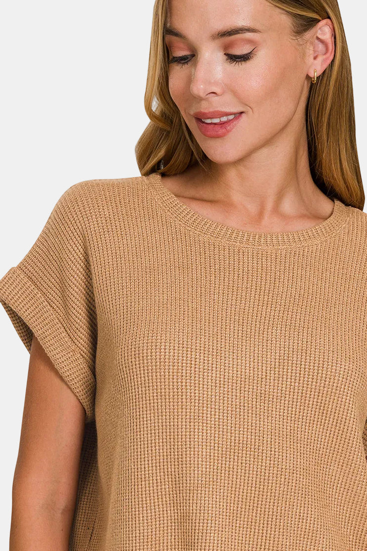 Short Sleeve Crew Neck Sweater / MAUVE