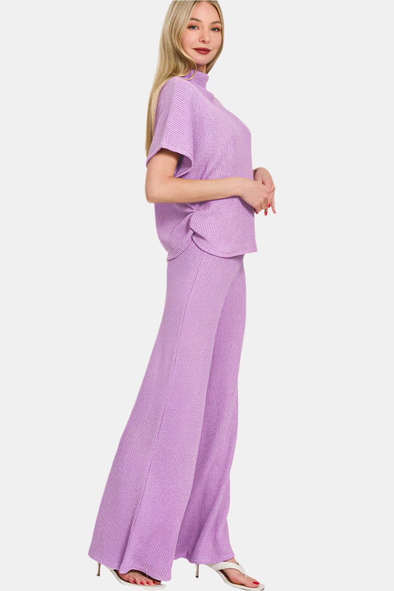 Sweater Mock Neck Top & Long Pants Set / B LAVENDER