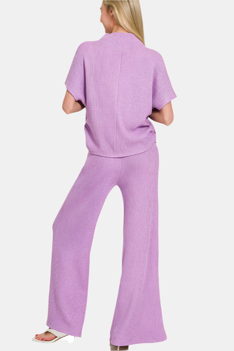 Sweater Mock Neck Top & Long Pants Set / B LAVENDER