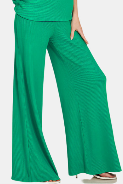 Sweater Mock Neck Top & Long Pants Set / K GREEN