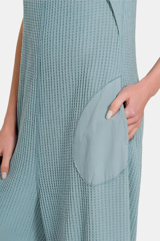 Knit Waffle Wide Leg Overalls / DEEP CAMEL