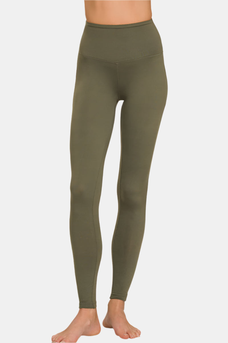 Premium Microfiber Wide Waistband Leggings / DK OLIVE