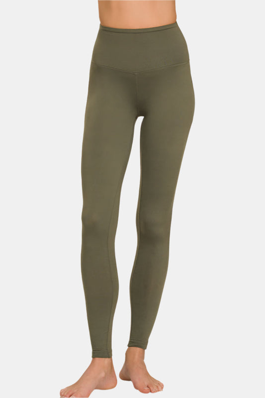 Premium Microfiber Wide Waistband Leggings / DK OLIVE
