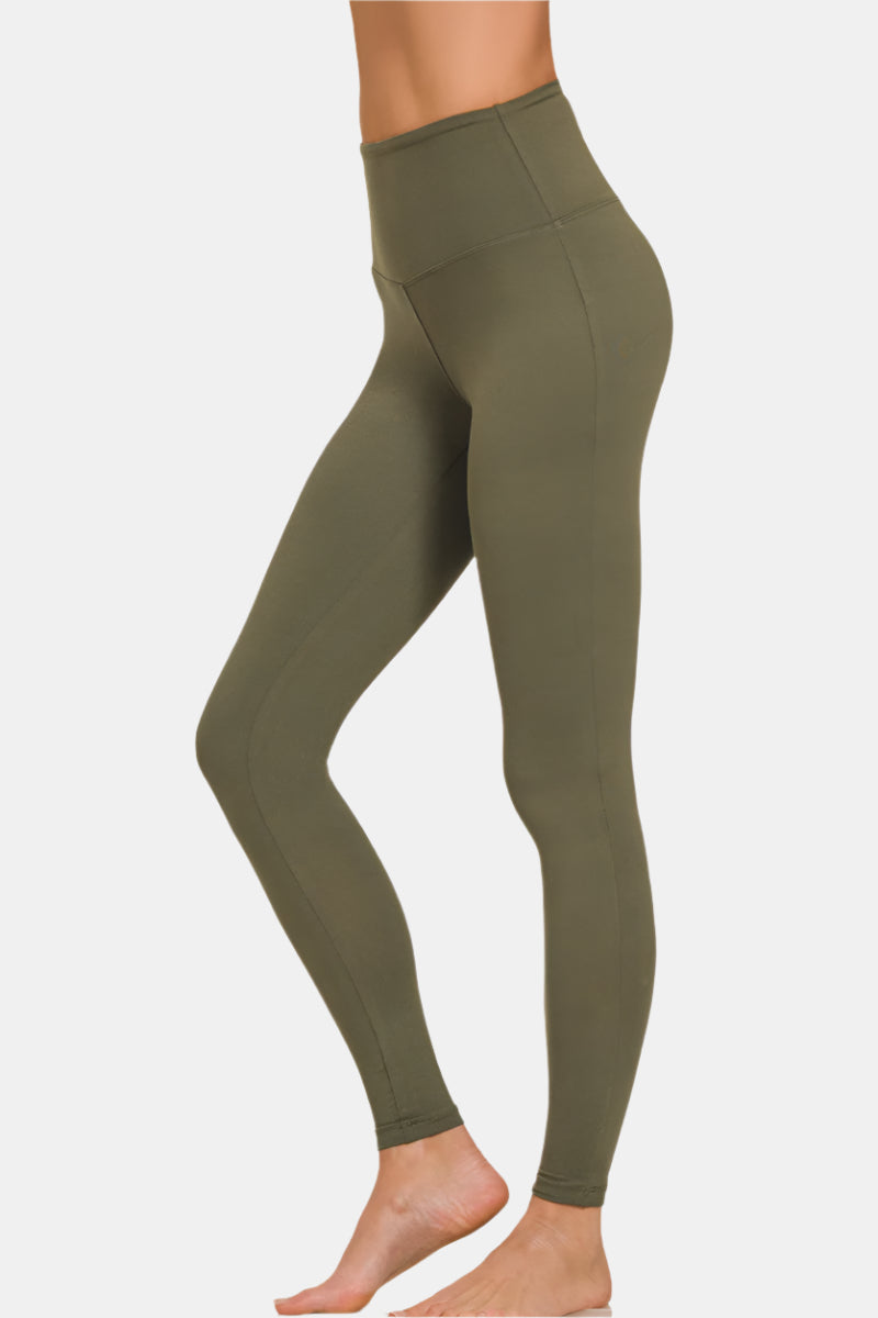 Premium Microfiber Wide Waistband Leggings / DK OLIVE