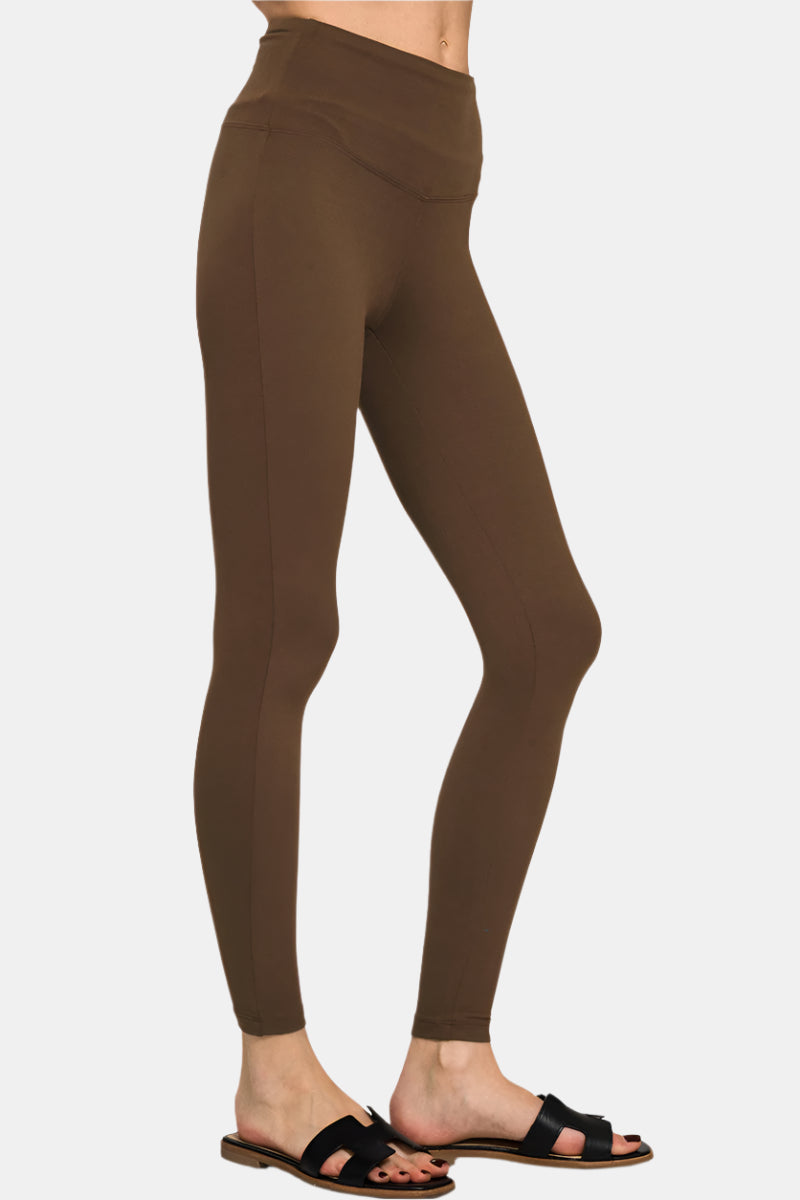 Premium Microfiber Wide Waistband Leggings / BROWN