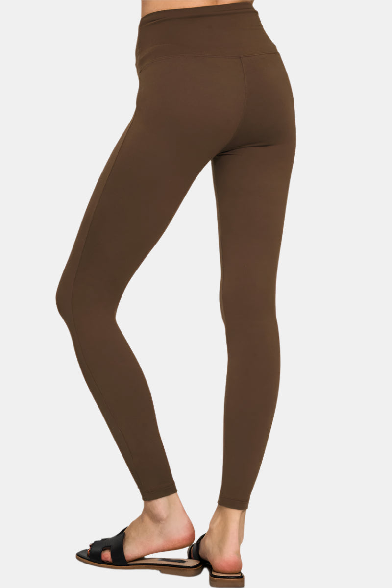 Premium Microfiber Wide Waistband Leggings / BROWN