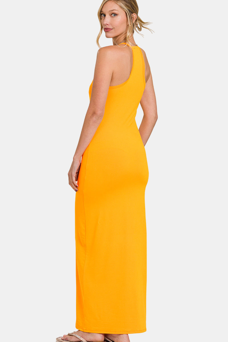 Brushed DTY Thin Strap Racerback V-Neck Maxi Dress / BLACK