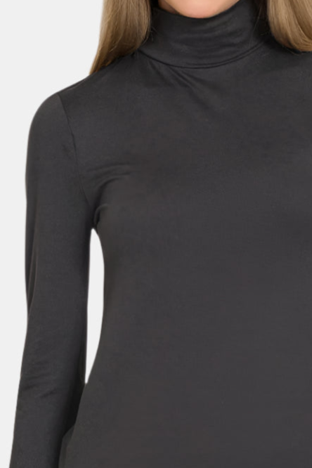 Premium Microfiber Mock Neck Top / BLACK
