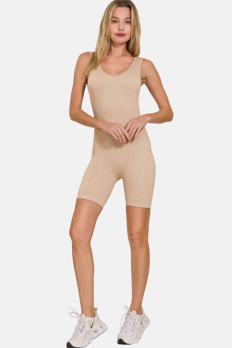 Ribbed Seamless Sports Romper / BLACK