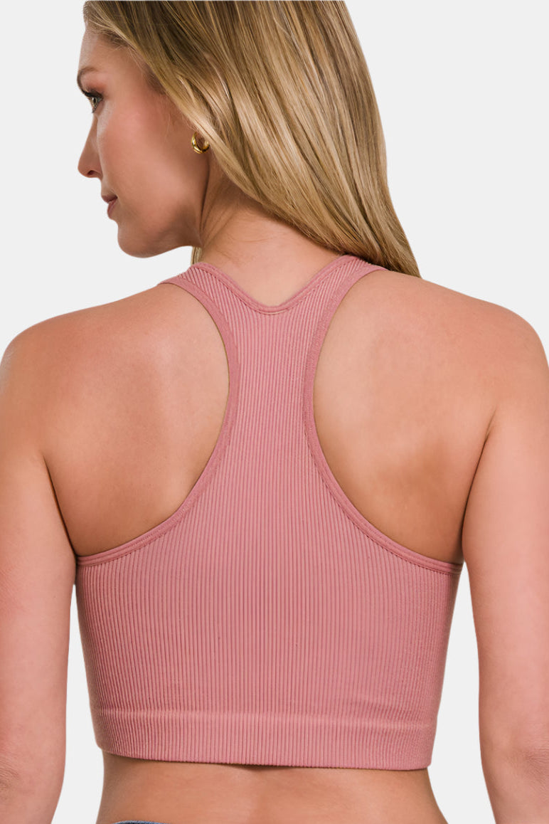 Seamless Ribbed Cropped Racerback Tank Top / DK BRUSH