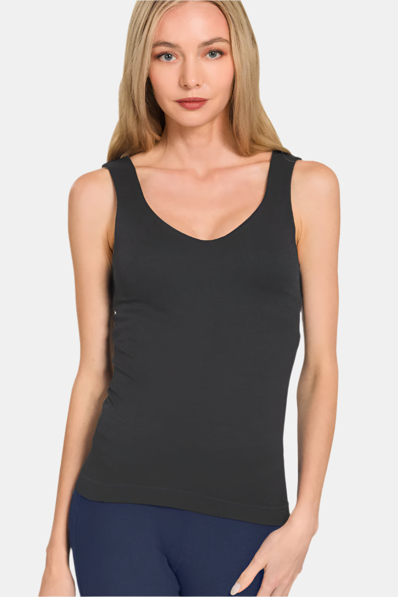 Seamless Tank Top With Built-In Bra / BLACK