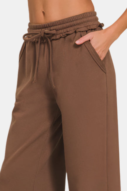 Fleece Exposed Seam Wide Leg Sweatpants / BROWN