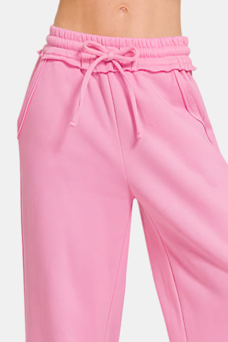 Fleece Exposed Seam Wide Leg Sweatpants / CANDY PINK