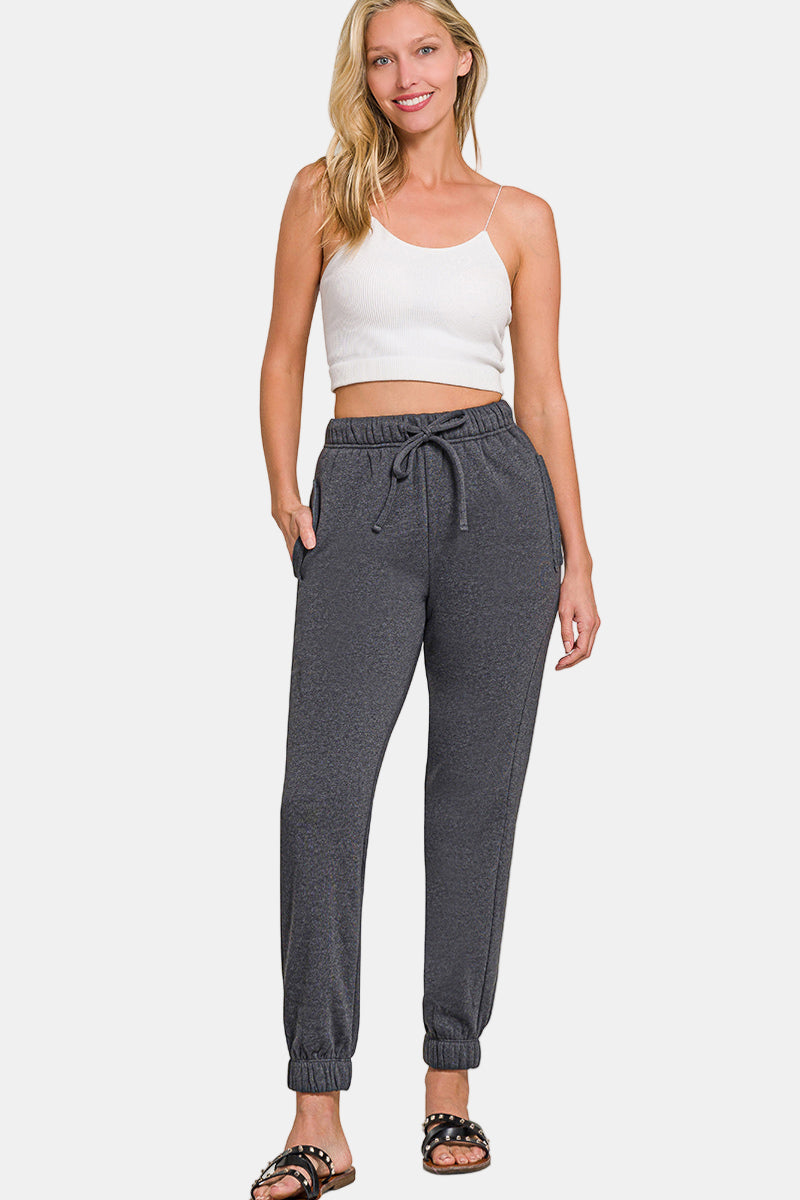 Fleece Drawstring Joggers With Pockets / LT NAVY