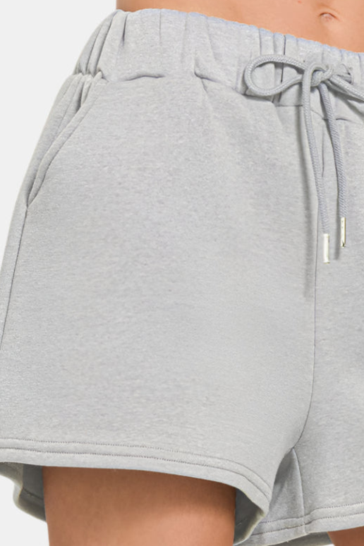 Fleece Drawstring Short Pants With Pockets / H GREY