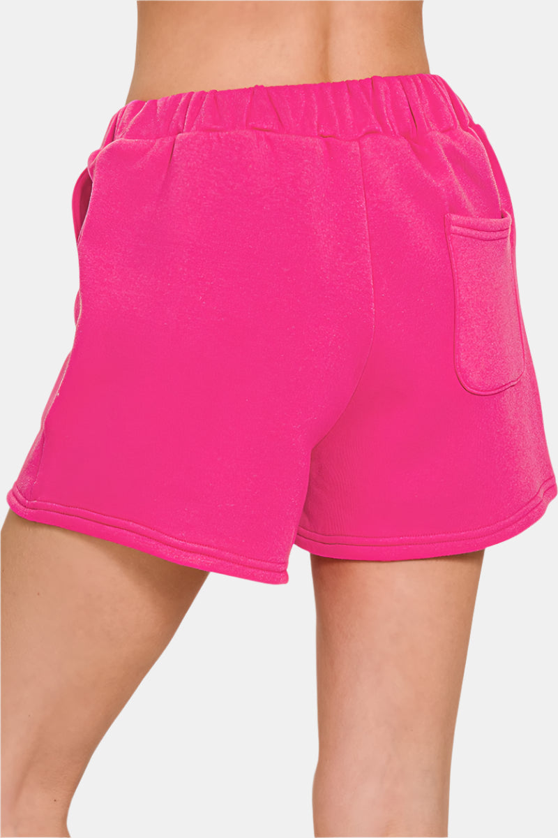 Fleece Drawstring Short Pants With Pockets / H GREY
