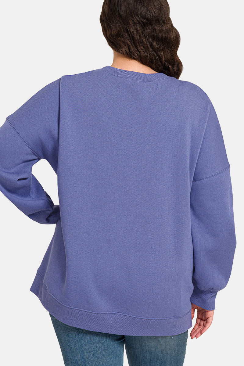 Fleece Hi-Low Boyfriend Sweatshirt with Pockets / RUBY