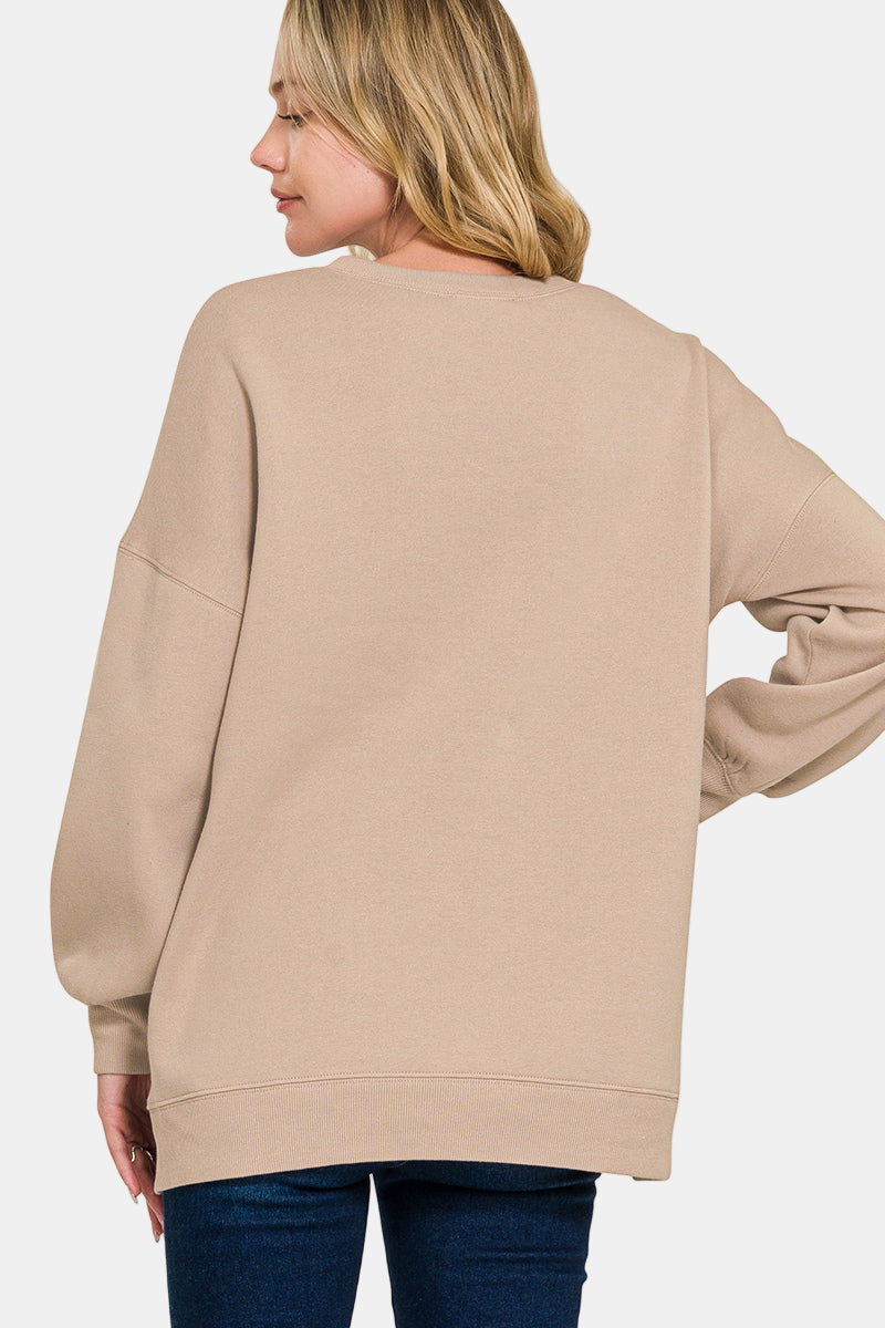Fleece Hi-Low Boyfriend Sweatshirt with Pockets / RUBY