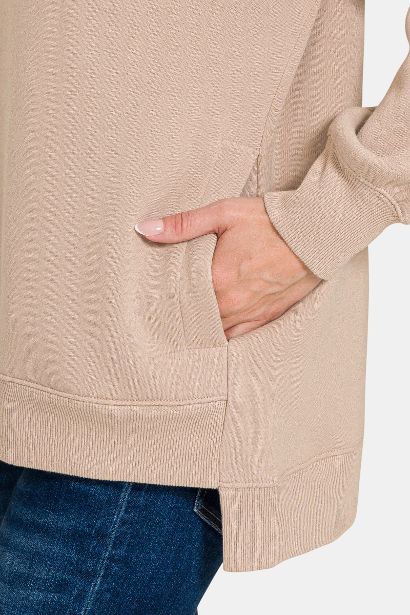 Fleece Hi-Low Boyfriend Sweatshirt with Pockets / OFF WHITE