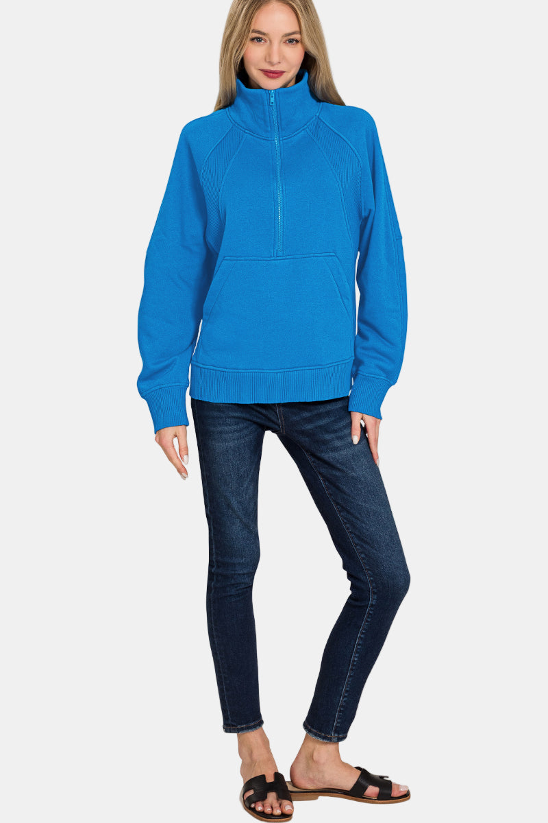 Half Zip Fleece Pullover with Kangaroo Pocket / CABERNET