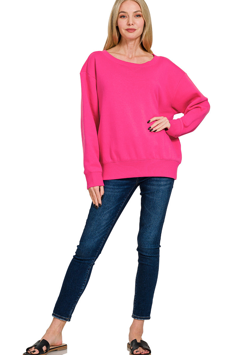 Fleece Boat Neck Sweatshirt / MAUVE