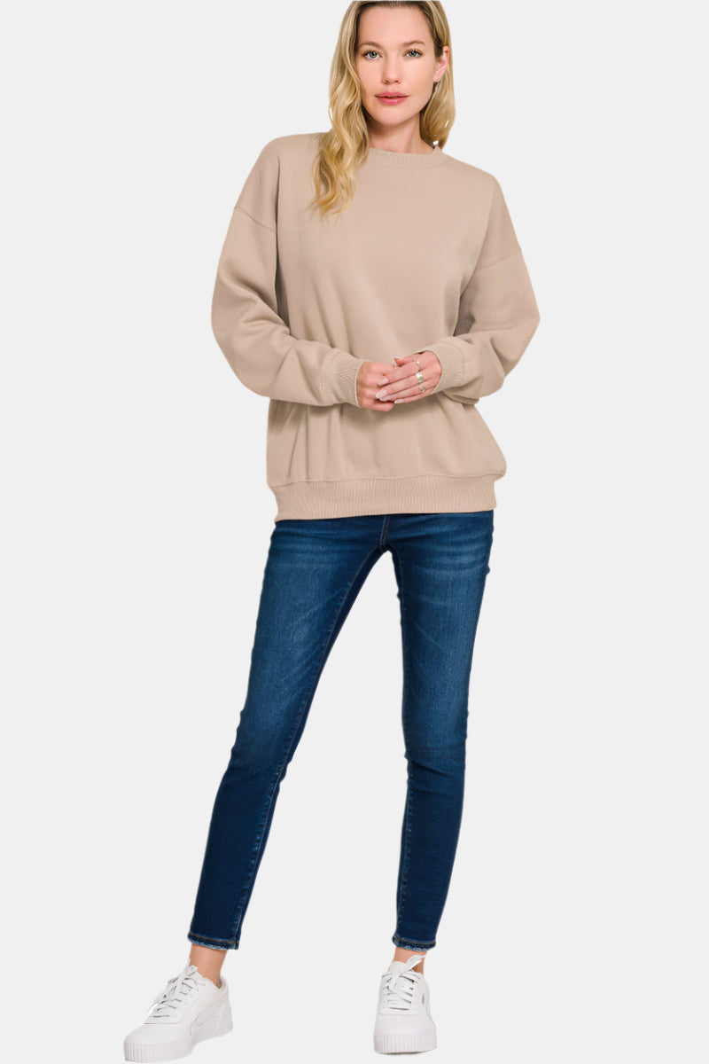 Fleece Crewneck Pullover Sweatshirt / ASH MOCHA