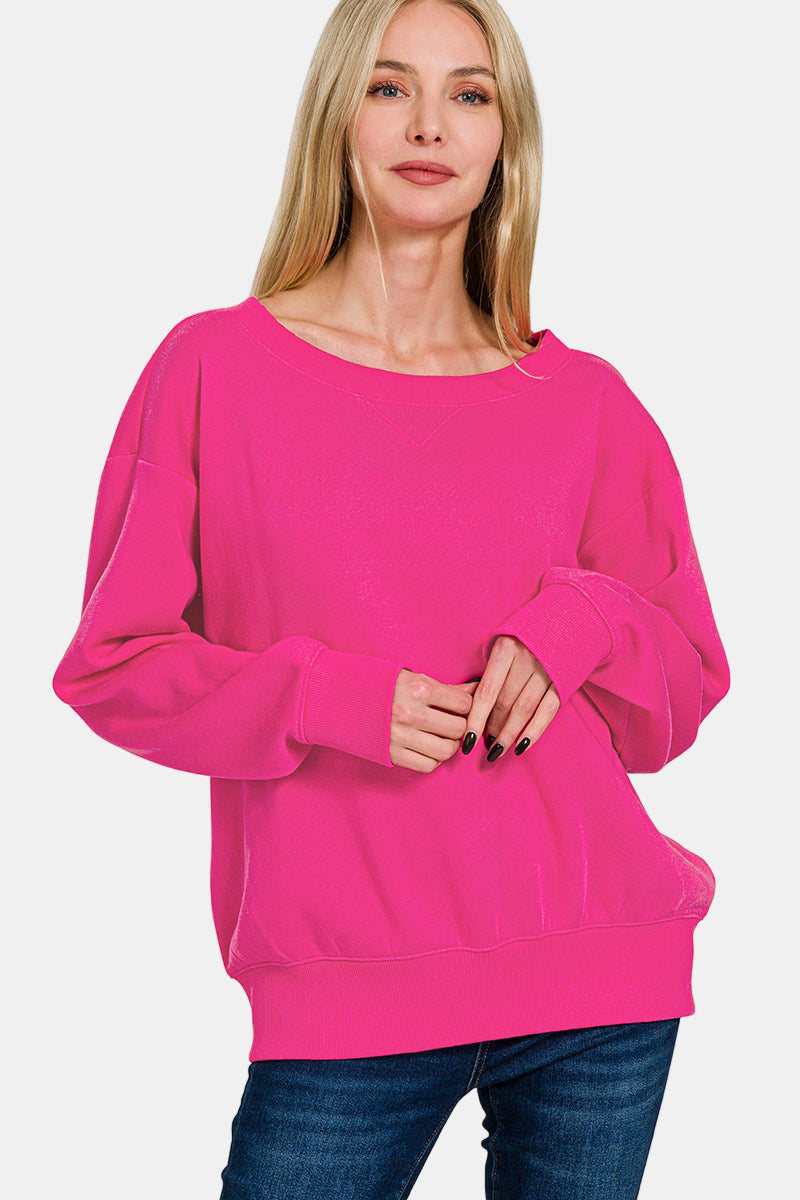 Fleece Boat Neck Sweatshirt and Shorts Set / BROWN