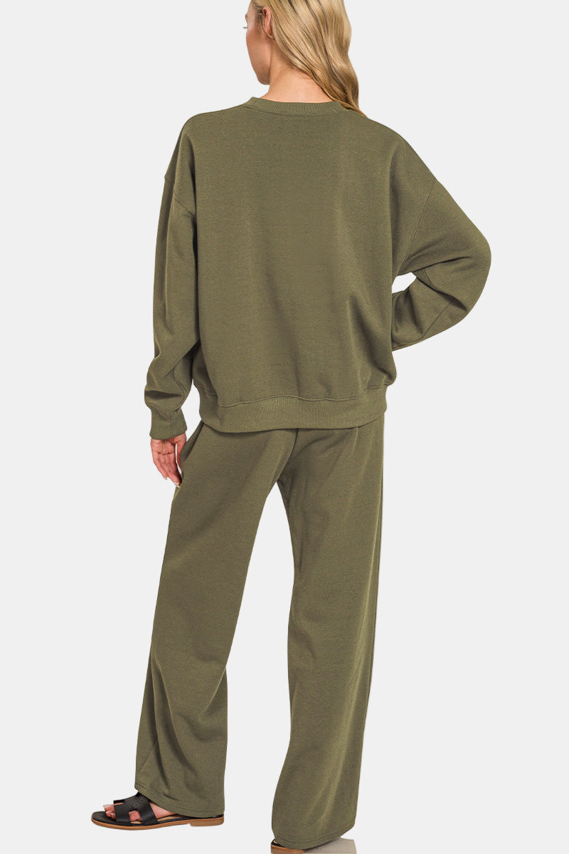 Fleece Long Sleeve Pullover & Sweatpants Set / BLACK