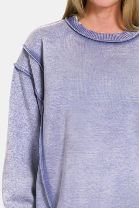 Acid Wash Exposed-Seam Fleece Sweatshirt / MARLIN