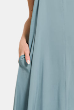 Woven Arc Hem Flowy Cami Dress With Pockets / BLACK