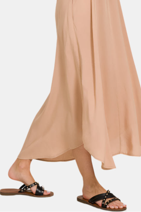 Woven Arc Hem Flowy Cami Dress With Pockets / BRUSH