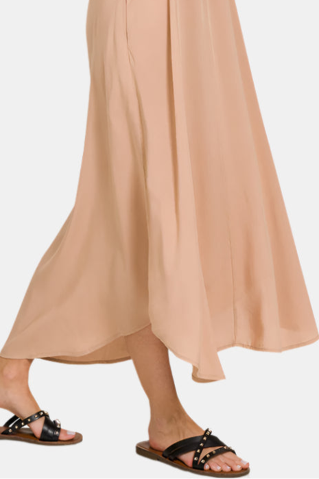 Woven Arc Hem Flowy Cami Dress With Pockets / BRUSH