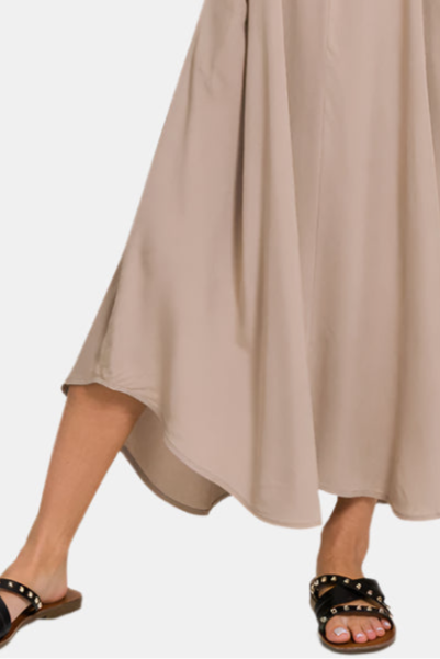 Woven Arc Hem Flowy Cami Dress With Pockets / LT MOCHA