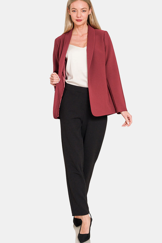 Woven Long Sleeve Blazer With Lining / BURGUNDY