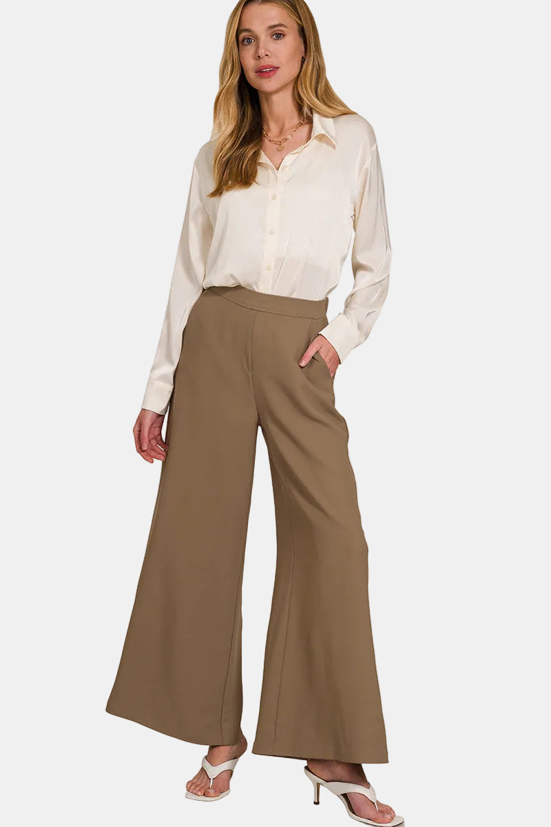 Relaxed Fit Elastic Waisted Wide Leg Pants / SAND BEIGE