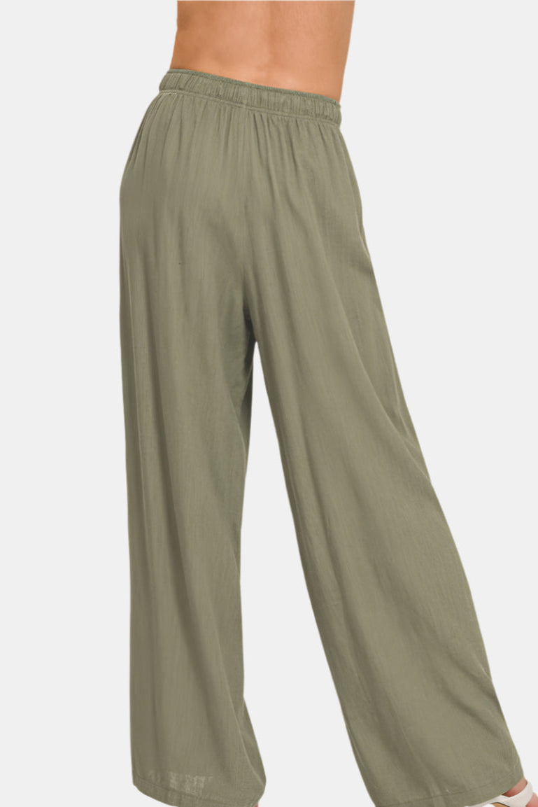 Linen Drawstring Pants / BLACK