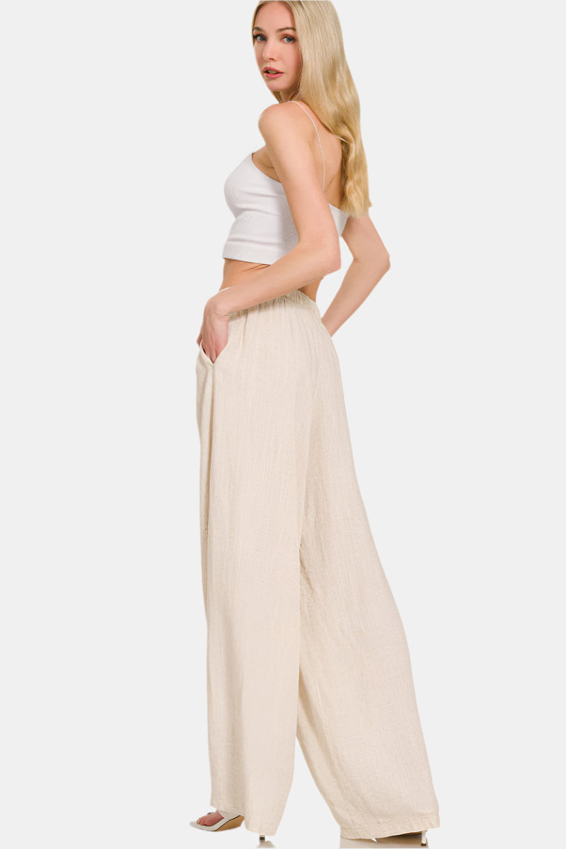 Linen Drawstring Pants / BLACK