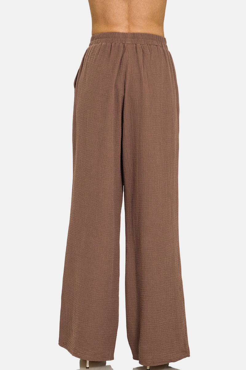 Double Gauze Elastic Band Pants / BLACK