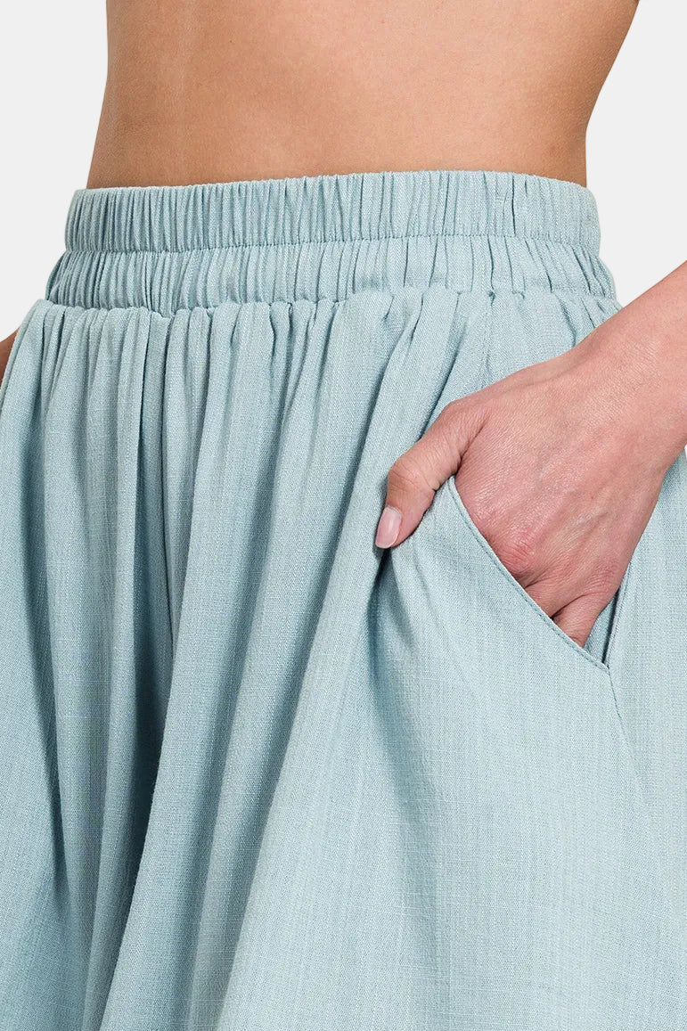 Woven Elastic Band Shorts With Pocket / LT PINK