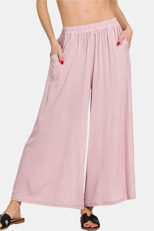 Woven Elastic Band Pants With Pocket / LT ROSE