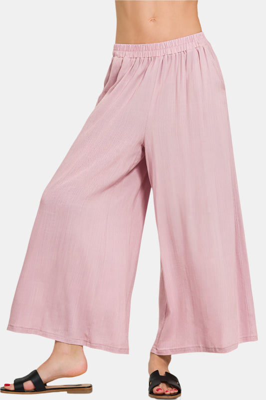 Woven Elastic Band Pants With Pocket / LT ROSE