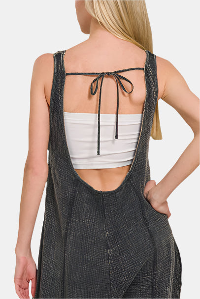 Double Gauze Washed Wide Leg Overalls / SAND BEIGE