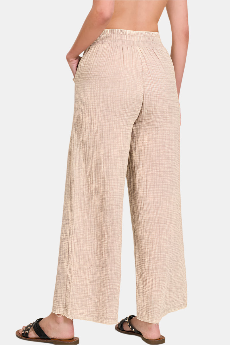 Washed Double Gauze Elastic Band Waist Pants / ASH JADE