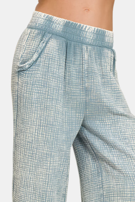 Washed Double Gauze Elastic Band Waist Pants / BLUE GREY