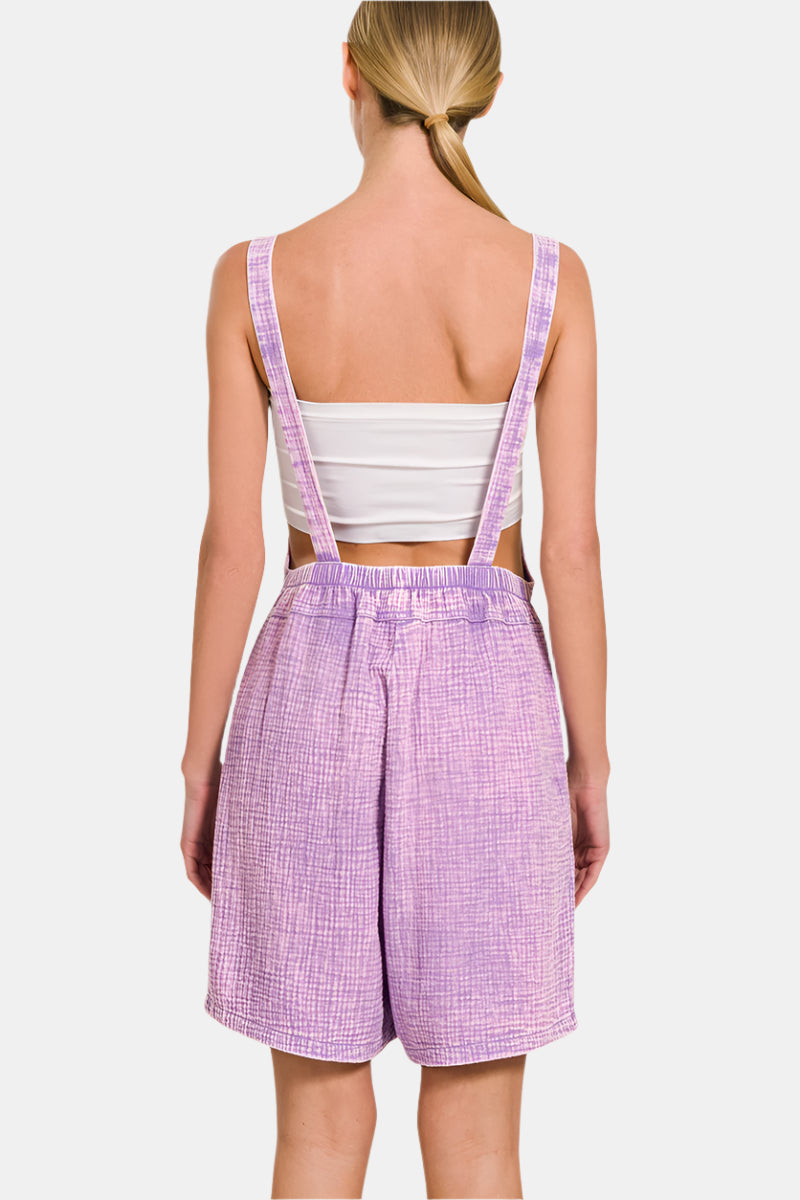 Woven Double Gauze Acid Washed Romper / FUCHSIA