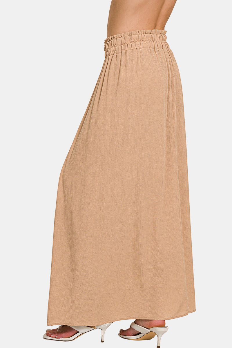 Woven Crinkle Gauze Long Skirt / BLACK